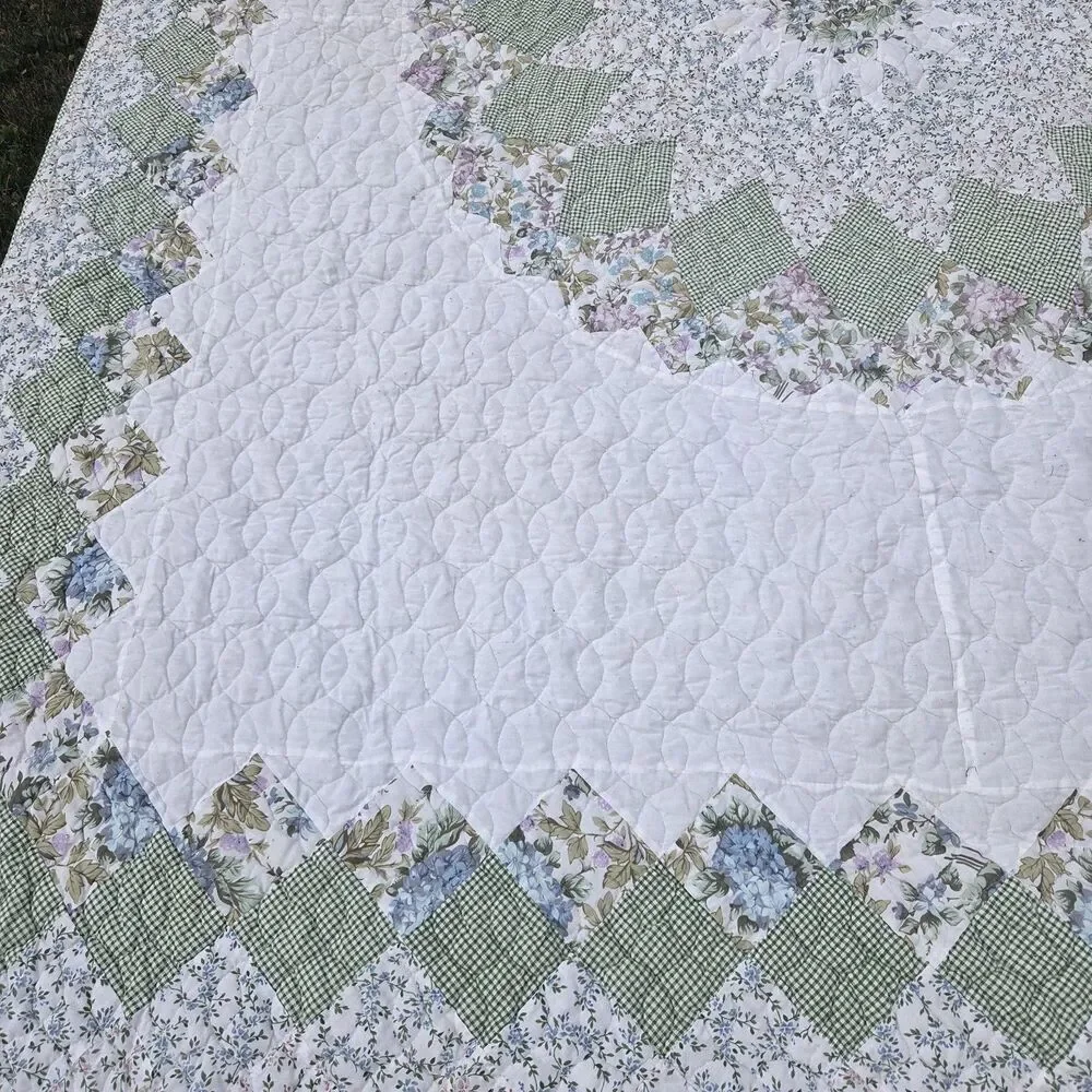 VTG Full Size Colormate Patchwork Quilt Lone Star Floral Gingham 76x96 Sears